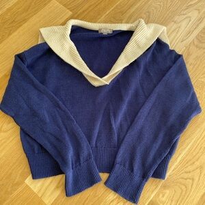 J. Crew Women Navy + Cream Sailor Sweater in Linen + Cotton Size M (runs small)